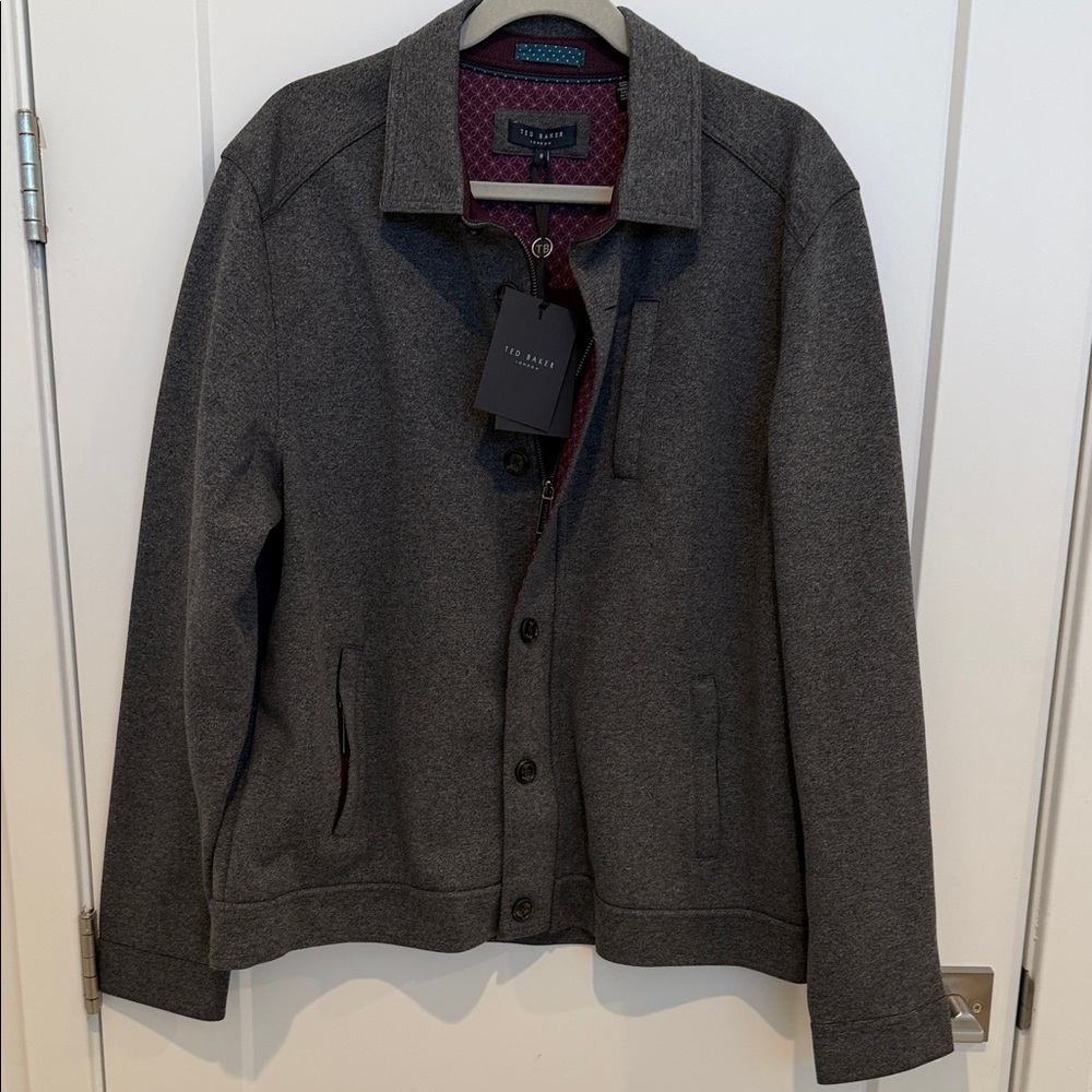 NWT Ted Baker London Andino Collared Jersey Jacket Grey Marl Ted Size 6 US 2XL